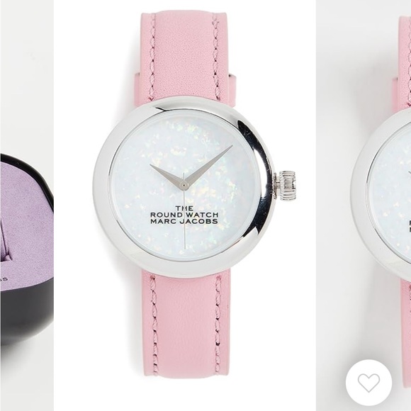 Marc Jacobs The Round Watch 32mm Pink Leather Band Iridescent Watch Face - Picture 3 of 13